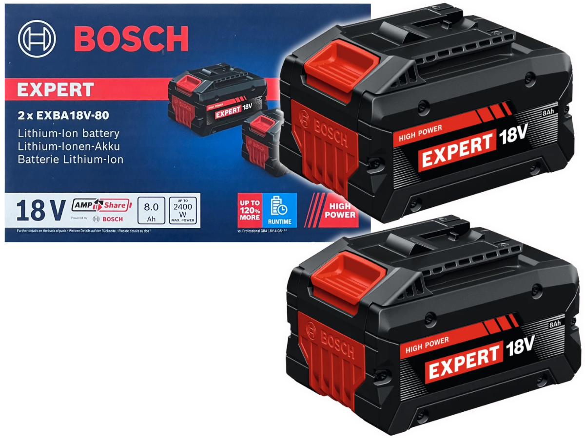 BOSCH Zestaw 2szt. akumulatorów EXPERT 18V 8,0 Ah, EXBA18V-80